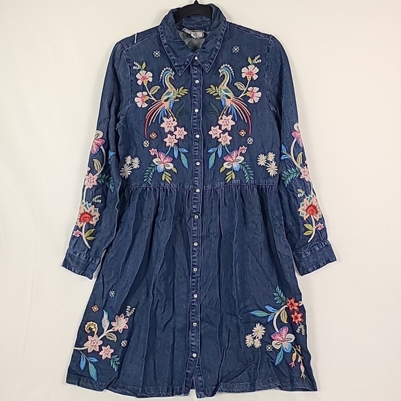 Johnny Was Malaya Denim Shirt Dress Embroidered Sz XS - Picture 1 of 9